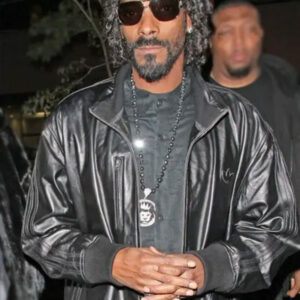 Snoop Dogg Black Leather Bomber Jacket