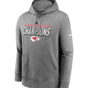 Men’s Kansas City Chiefs Nike Heather Gray 2024 AFC Champions Locker Room Trophy Collection Pullover Hoodie