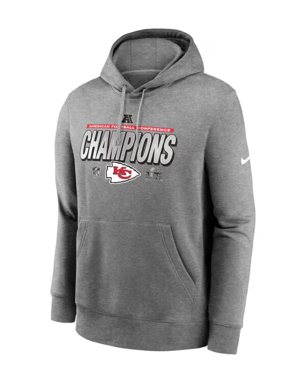 Men’s Kansas City Chiefs Nike Heather Gray 2024 AFC Champions Locker Room Trophy Collection Pullover Hoodie