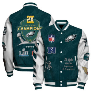 Philadelphia Eagles 2X Super Bowl LIX Champions Winning Spirit Varsity Jacket