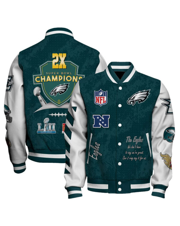 Philadelphia Eagles 2X Super Bowl LIX Champions Winning Spirit Varsity Jacket