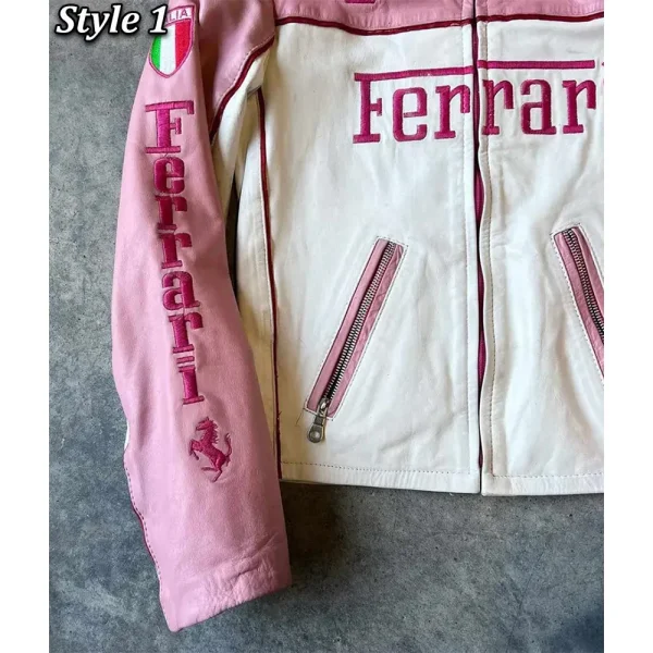 Ferrari Pink and White Leather Jacket - Image 5