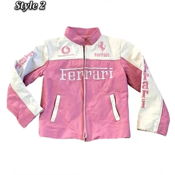 Ferrari Pink and White Leather Jacket - Image 2