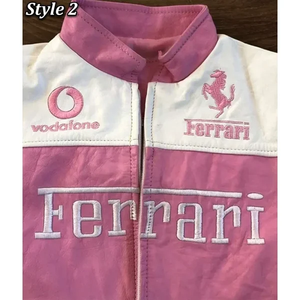 Ferrari Pink and White Leather Jacket - Image 4