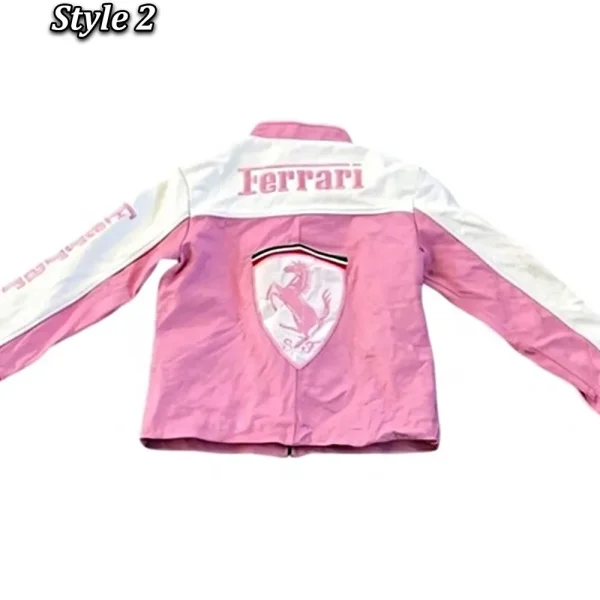 Ferrari Pink and White Leather Jacket - Image 3